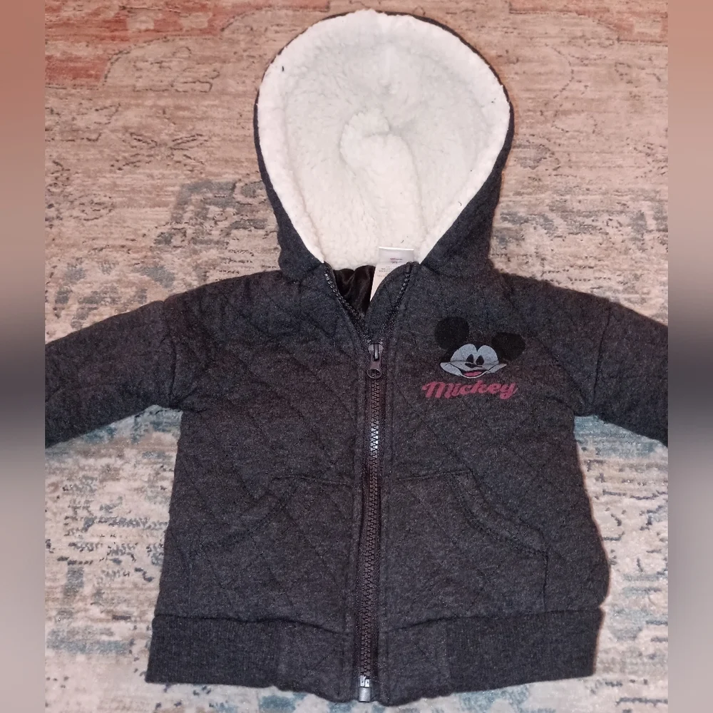 Disney Junior Mickey Mouse Quilted Sherpa Heather Gray Zip up Jacket Siz…